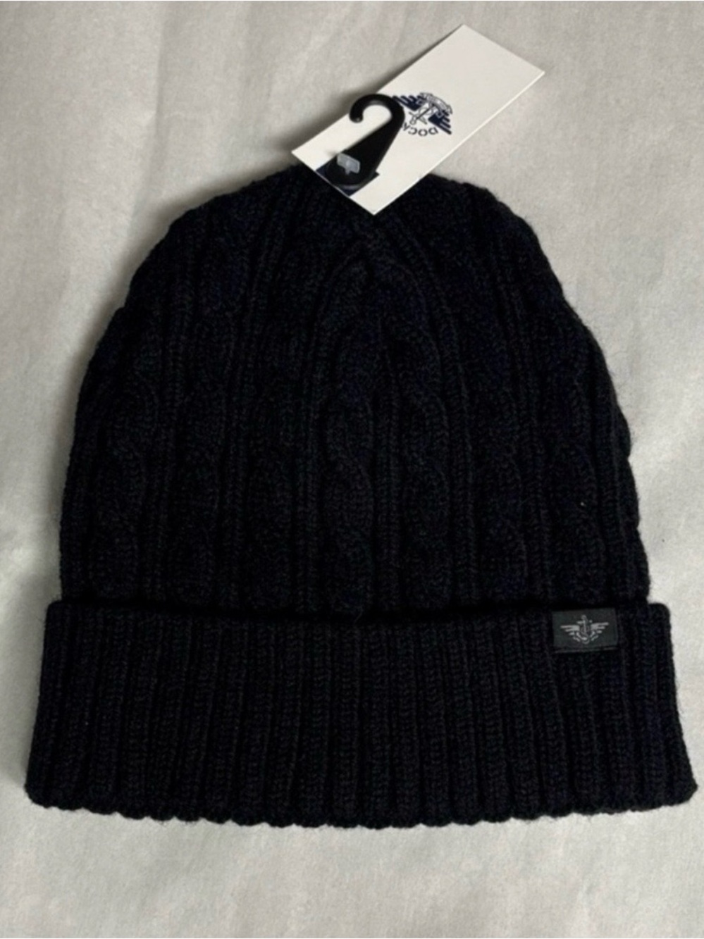 New Dockers Hat Men’s Black Cuffed Cable Knit Beanie Hat Casual Outdoor Active